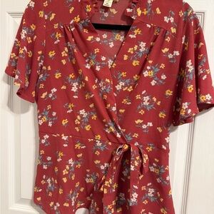 Floral Red Wrap Top